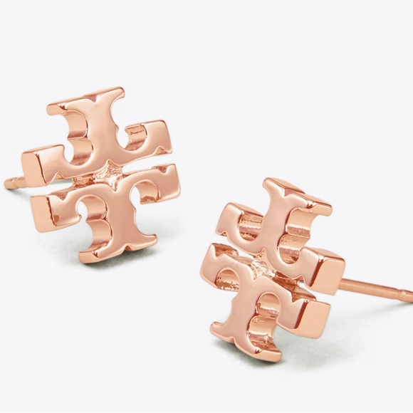 Tory Burch Logo Rose Gold Stud Earrings - Picture 1 of 6